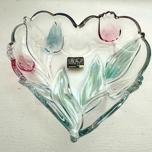 Vintage 1980s Mikasa Tivoli Tulip heart shaped dish in original box.
